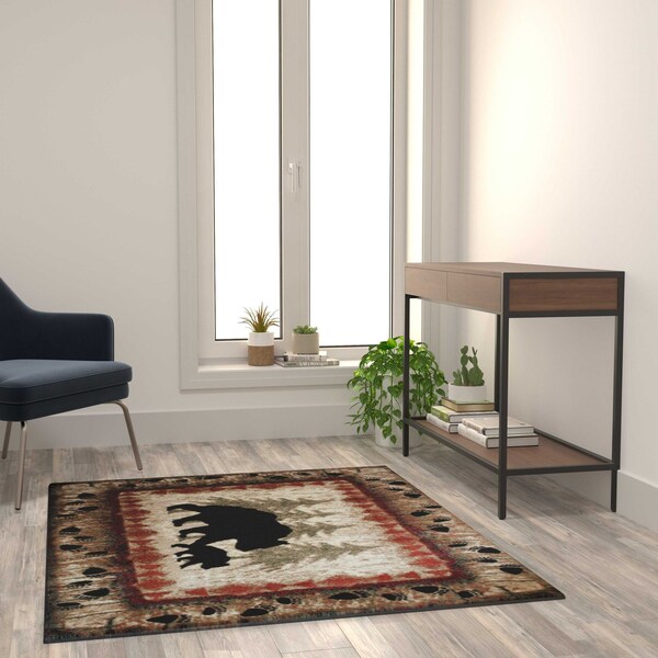 Flash Furniture 4' x 5' Brown Rustic Bear and Cub Olefin Area Rug KP-RGB3940-45-BN-GG - main